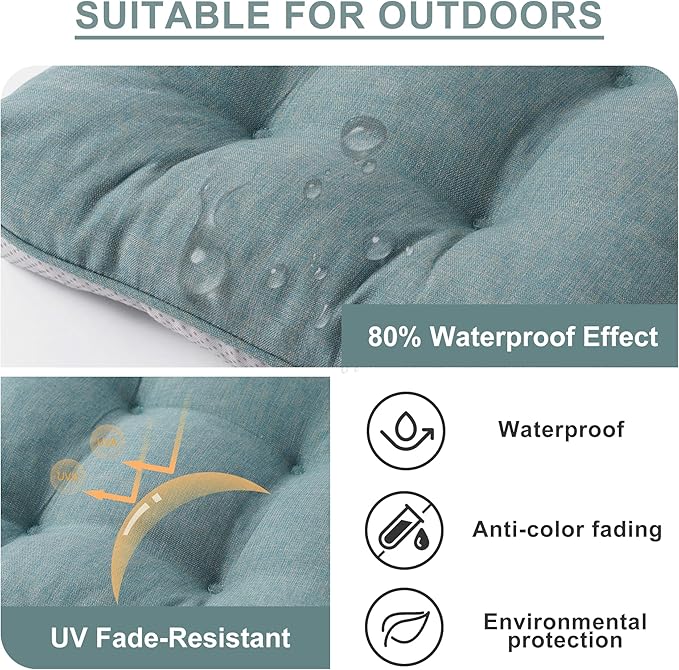 Battilo Chair Cushions Set of 4 for Dining Chairs, Seat Cushions for Kitchen Chairs with Non-Slip Backing, Indoor/Outdoor Waterproof Chair Seat Pads with Ties, 15.5"x15.5"x4", Grayish Blue