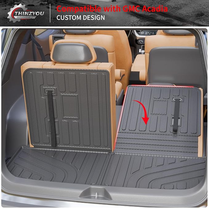 Cargo Mat Compatible with 2017-2023 GMC Acadia 6&7 Seats Cargo Liner Trunk Mat Trunk Liner TPE All Weather Back Seat Cover Protector 2022 Acadia Accessories (Trunk Mat with Backrest Mat)