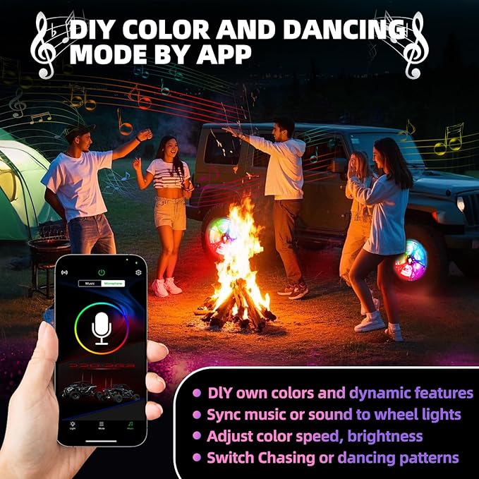 Tavaray 4PCS 14" RGB LED Wheel Ring Lights with APP & Remote Control, 178+DIY Dynamic Modes w/Turn Signal Braking and Reverse Function, IP67 Waterproof Wheel Lights for Trucks Pickups Cars Offroad