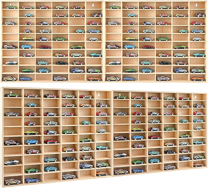Seenelling Hot 1/64 Diecast Wheels Display Case Holds Toy Cars Wooden Wall Mount Car Display Shelf Storage Organizer Case for Toy Collectibles, Wheel, Model, 10 Layers (120 Spaces in Total)