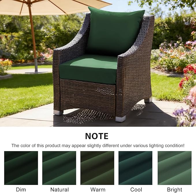 Outdoor Deep Seat Cushion Set, 24x24 Inch Water-Resistant & Fade-Resistant Outdoor Chair Cushions, Patio Furniture Cushions with Removable Cover for Patio Chair, Sofa, Forest Green (Set of 1)