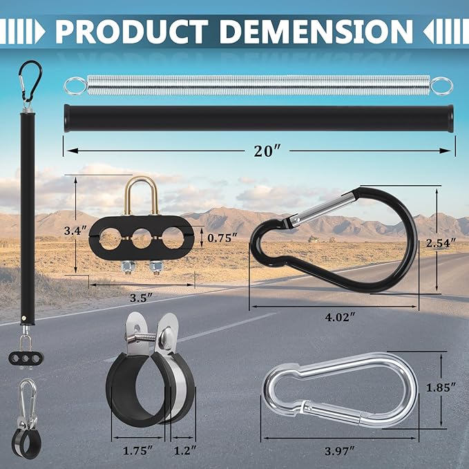 CheeMuii 20" Single Tender Spring Kit with 3in1 Hose Holder and 3-Hole Clamp Holder Heavy Duty Tender Spring for Semi Truck Air Lines Kit 2 Style Air Lines Holders for Semi Truck Trailer Tractor