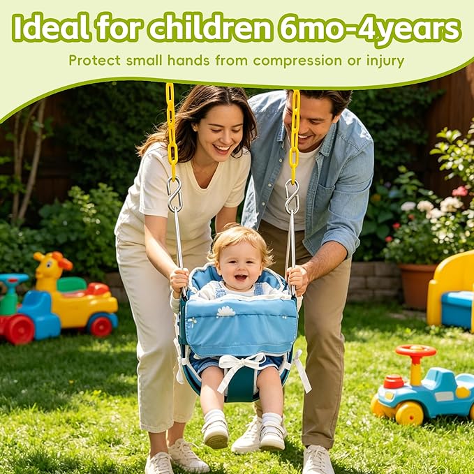 High Back Full Bucket Toddler Swing Seat with Yellow Coated Chains Fully Assembled Baby Swing Set Accessories