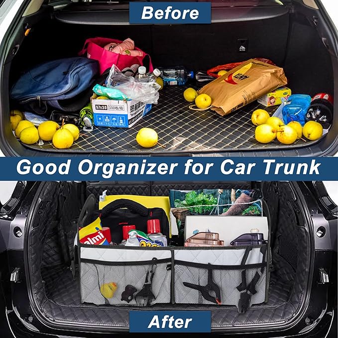 Deosk Trunk Organziers and Storage with 6 Big Pocket,Car Accessories for Women/Men 50L Waterproof Polyester Trunk Organzier for Car/SUV/Minivan/Truck(Medium, Beige)
