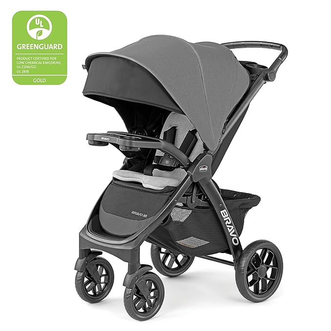 Chicco Bravo LE ClearTex Full-Size Stroller for Babies and Toddlers, UPF-Rated Canopy, GREENGUARD Gold Certified, Lightweight, One-Hand Compact Fold, Pewter/Grey