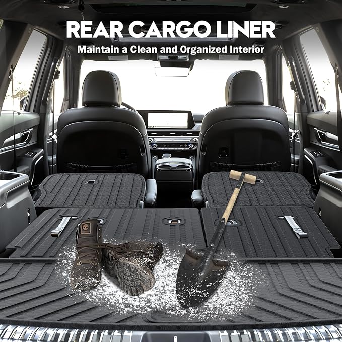 KUST Cargo Mat for 2020-2025 Kia Telluride 7 Seats, Rubber Rear Trunk Liner with 2nd/3rd Row Backrest Kick Mat for Telluride Accessories High Edge Cover All Weather Protection