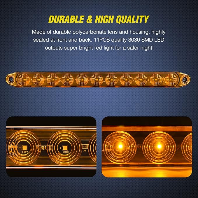 Nilight 16Inch Trailer Marker ID Bar 2PCS 11 LED Amber Turn Signals Tail Light DOT Compliant IP65 Waterproof for Truck Trailers Cargo Carriers