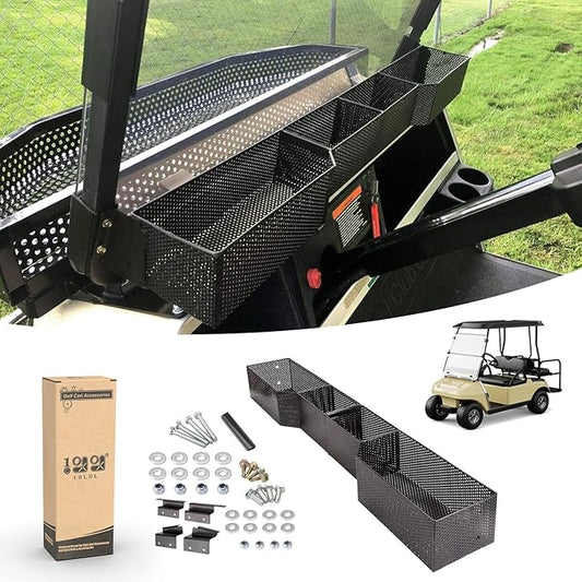 10L0L Golf Cart Front Inner Storage Utility Basket – Dash Storage Tray for Club Car DS & Precedent (2000-Up), Durable Steel with Anti-Rust Coating, Easy Installation