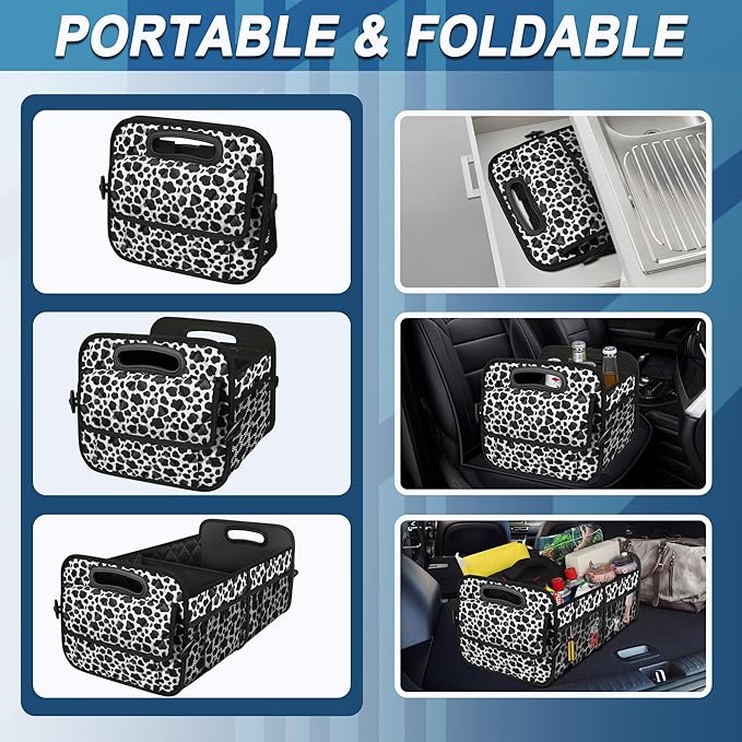 Deosk Trunk Organziers and Storage with 6 Big Pocket,Car Accessories for Women/Men 50L Waterproof Polyester Trunk Organzier for Car/SUV/Minivan/Truck(Medium, Cow print)