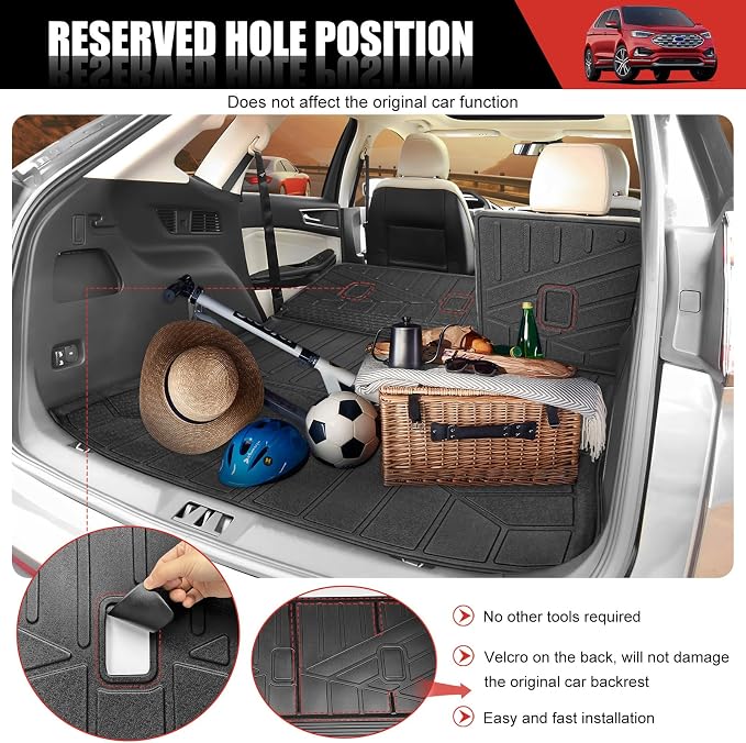 Cargo Mat with Seat Back Cover Fit for 2015-2024 Ford Edge 5 Seats Accessories, Cargo Liner Trunk Mat TPE Trunk Liner Seat Back Protector Cargo Cover for Ford Edge(Cargo Mat+Seat Back Cover)