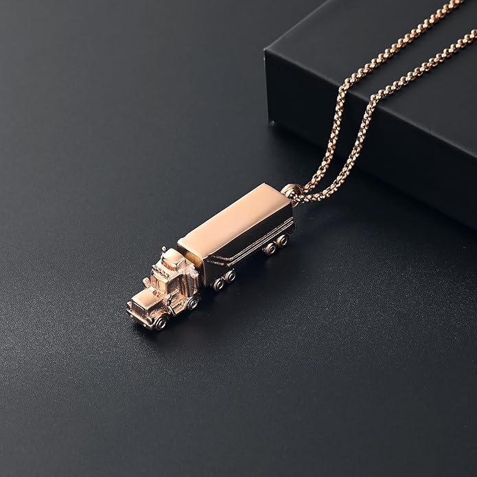 Urn Necklace for Ashes 18 Wheeler Semi Truck Cremation Jewelry for Men Memorial Urn Pendant Ashes Locket Necklace Keepsake Gifts