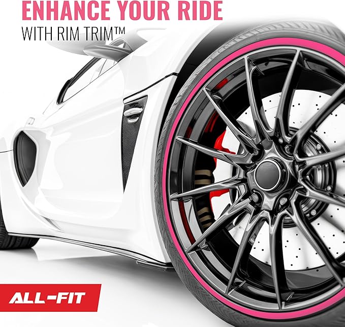All-Fit Automotive Rim Trim – Durable DIY Car Exterior Accessories for Curb Rash Protection – Fits Up to Four 24” Wheels – Flexible, Durable Wheel Rim Protector (3/8″ width/Pink)