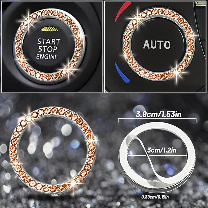 NBTEPEM 8 pcs Orange Bling Car Accessories Set for Women, Steering Wheel Cover, Sparkly Seat Belt Covers, Bling Gear Shift Cover, Universal Fit Most Cars (Orange Diamond)