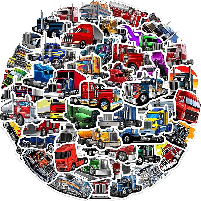 Semi Truck Stickers Truck Party Favors Birthday Party Decorations Vinyl Waterproof Stickers for Water Bottle Laptop Luggage Helmet