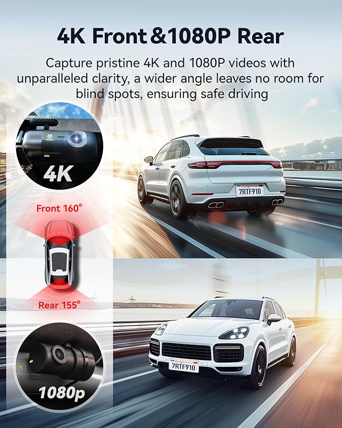 REDTIGER F9 Dash Cam 4K Front and Rear 1080P, WiFi GPS Car Camera with 32GB Card, Dual Dash Camera for Cars, Loop Recording, Night Vision, Parking Mode, Smart App Control, Support 256GB Max