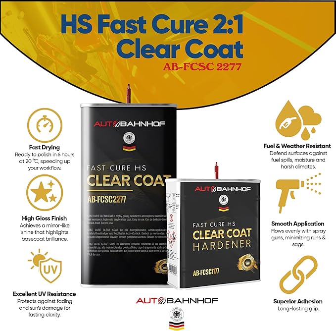 AB-FCSC 2277 HS Fast Cure 2:1 Clear Coat + AB-FCSC1177 Hardener Std – High Gloss Urethane Topcoat | Fast-Drying, Scratch & Fuel Resistant | Auto & Commercial Vehicle Refinishing
