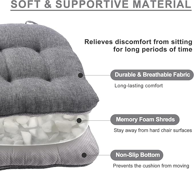 Battilo Chair Cushions Set of 2 for Dining Chairs, Seat Cushions for Kitchen Chairs with Non-Slip Backing, Indoor/Outdoor Waterproof Chair Seat Pads with Ties, 15.5"x15.5"x4", Dark Grey