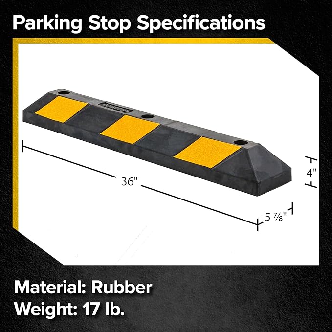 Guardian 3' Parking Stopper for Garage, Rubber Curb, Mounting Holes