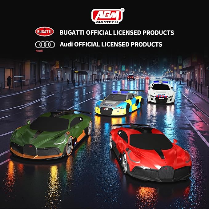 AGM MASTECH 18.7ft Slot Car Race Track Set,4 Official Licensed Light-Up Cars, Steering Wheel&Paw Controllers, Adjustable Speed, 4 Flashing Loop Tracks, Dual Power Modes, for Kids 8+, Family Racing Fun