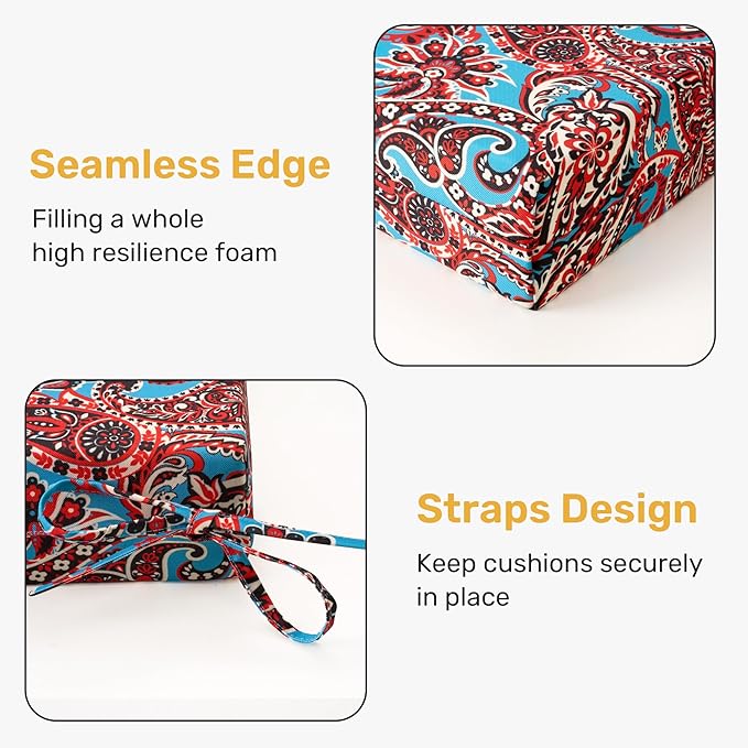 UNIKOME Outdoor Chair Cushions Pack of 4, Water Resistant Patio Cushions with Ties, High Density Sponge Filling Square Corner Seat Cushions for Outdoor Furniture, 19"*19"*3", Brown Paisley