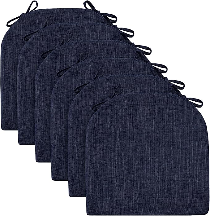 Wellsin Chair Cushions for Dining Chairs 6 Pack - Kitchen Chair Cushions with Ties and Non-Slip Backing - Dining Chair Pads 16"X16"X2", Navy
