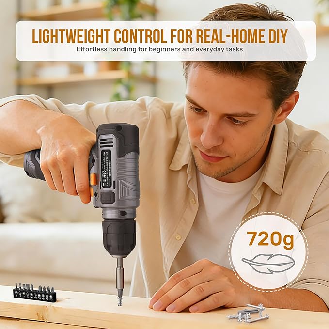 Hi-Spec 8V Cordless Drill Set & Home Tool Kit – USB Rechargeable Electric Power Drill Driver, Compact Tool Set with Essential Accessories, Gray, Perfect for DIY Repair, Maintenance, and Projects