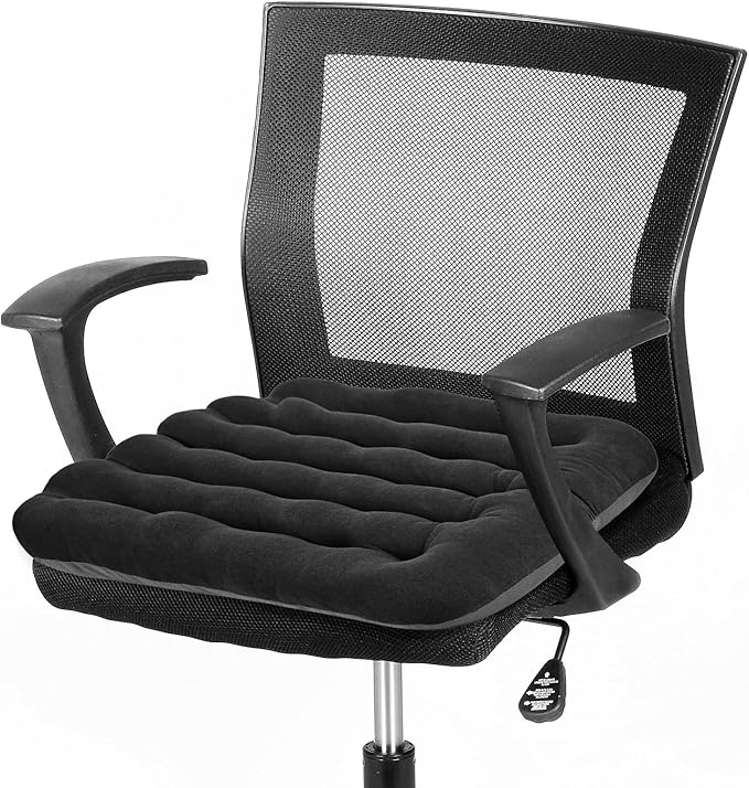 BUYUE Good Support Office Chair Cushion Padded, Soft Velvet Comfortable Non-Slip Seat Cushion for Computer Desk Kitchen Chair (1 Count, Black)