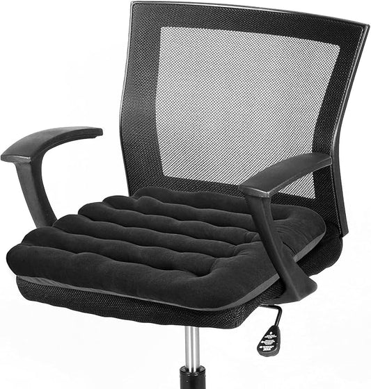 BUYUE Good Support Office Chair Cushion Padded, Soft Velvet Comfortable Non-Slip Seat Cushion for Computer Desk Kitchen Chair (1 Count, Black)