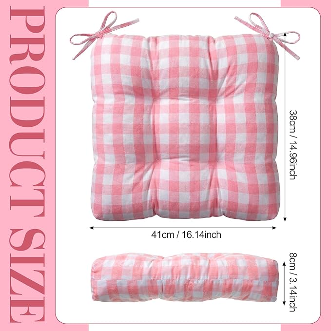 Geetery 4 Pack Valentine's Day Chair Cushions for Dining Chairs, 16" x 15" Pink and White Kitchen Chair Cushions with Ties Buffalo Plaid Soft Comfy Seat Pads for Home Office Living Room Outdoor Indoor