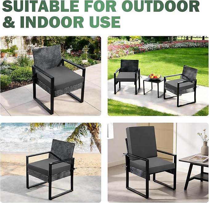 Outdoor Chair Cushions Set of 2, 19x19x3 Inch Waterproof & Fade Resistant Patio Furniture Seat Cushions with Ties, Square Outdoor Dining Chair Cushions for Lawn, Garden, Deck & Yard, Dark Grey