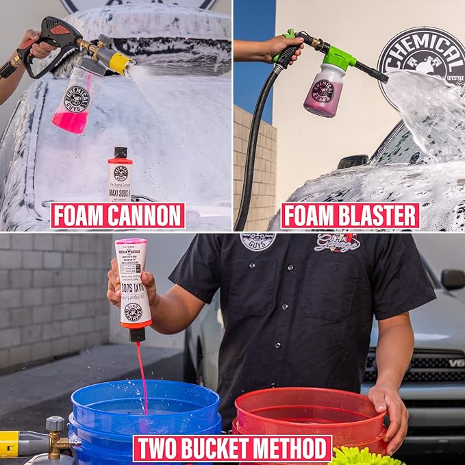 Chemical Guys CWS_101BK Car Wash Detailing Bucket, Mitt & Accessories Bundle (6 Items) Featuring Maxi-Suds II Foaming Car Wash Soap, 128 oz (1 Gal), Cherry Scent - Works on Cars, Trucks, SUVs, & More