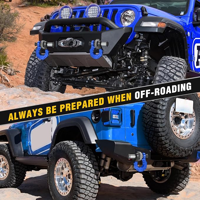 Nilight 2 Pack 3/4" D-Ring Separate Shackle with 7/8" Lock Pin 45,000 lbs Break Strength, Off Road Recovery Shackle with Isolators Washers for Use with Tow Strap, Winch, Truck Vehicle (Black&Blue)