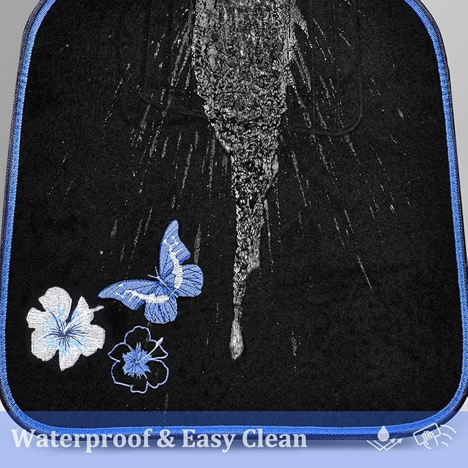 CAR PASS Universal Fit Embroidery Butterfly and Flower Car Floor Mats, Blue Car Floor Mats Fit 95% Automotive,SUVS,Sedan,Vans,for Women,Girly,Set of 4 (Black with Blue)