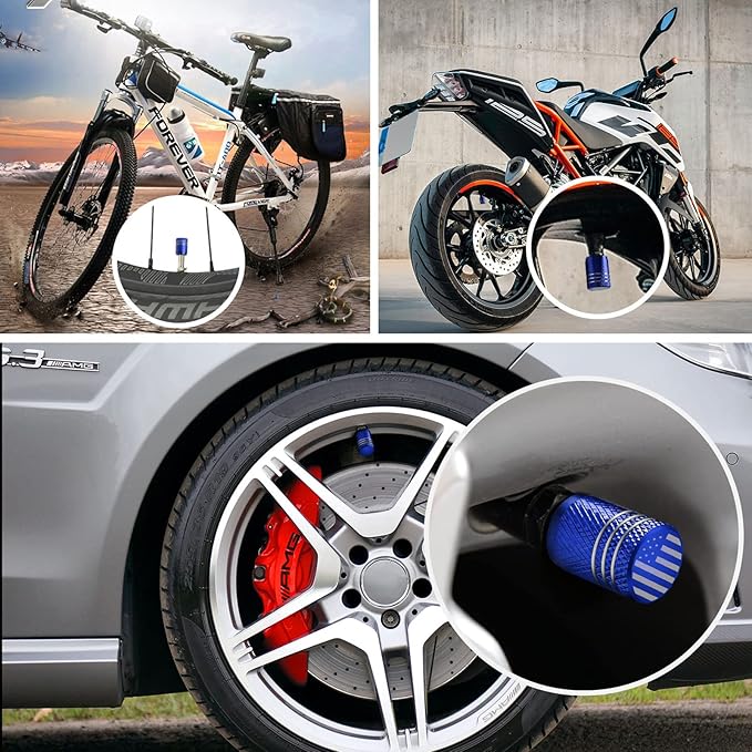 Tire Valve Stem Caps for Car Tire Cap 5 Pack Corrosion Resistant Leak-Proof Premium Alloy American Flag Universal for Car Bike Truck Motorcycle Blue