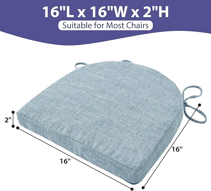 IPYNBAP Chair Cushions for Dining Chairs, Kitchen Chair Cushions, 16'' x 16'' x 2'', Non Slip Indoor Seat Cushions, Chair Pads for Dining Chairs with Ties & Removable Cover, Set of 2, Light Blue