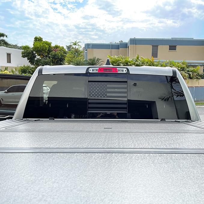 Xinghe for Dodge Ram 2009 to 2024 2025 2026, American Flag Decals Stickers for Truck Back Middle Window, Matte Black USA Flag Decal for Truck Back Sliding Window, Rear Window American Flag Decal