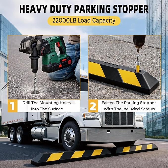 BESEA 35.5" Rubber Parking Stoppers 2 Pack, 22000 LBS Heavy Duty Car Stopper with Reflectors & Mounting Screws, Parking Stopper for Garage, Garage Parking Aid, Parking Stops for Cars 4 Inch Rise