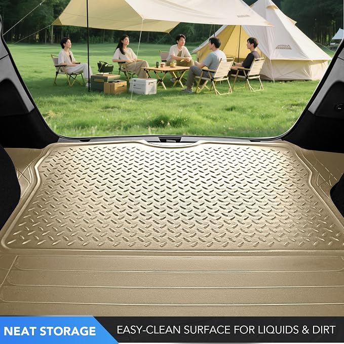 PIC AUTO Heavy Duty Cargo Liner, Trimmable All-Weather Rubber Trunk Mat for Cars, SUVs, Vans & Trucks, Anti-Slip Backing, Durable Protection, Large, Beige
