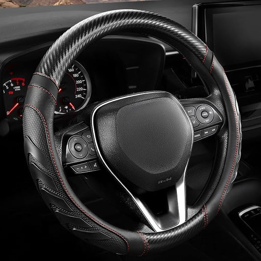 West Llama Truck Steering Wheel Cover for Ford F-150 F-250 F-350 Expedition Ram 1500 2500 3500 Tacoma Tundra, Anti-Slip Grip, 15.5-16 Inch Large Car Steering Wheel Cover (Large Size-Black+Red)