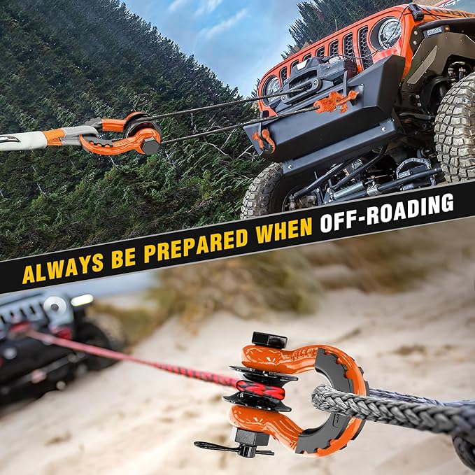 Nilight 3/4" D-Ring Shackle w/Snatch Block (2 Pack) 9,500 lb Working Load, 2-in-1 Heavy‑Duty Towing Pulley w/Isolator for Off‑Road Recovery, Winch Cable & Rope, Truck Jeep ATV UTV Tractor, Orange