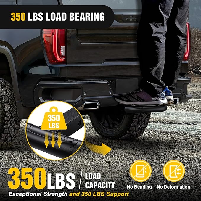 Nilight Tow Hitch Step for 2 Inch Receiver Heavy Duty Steel Universal Rear Bumper Guard 350lbs Capacity Wide Non Slip Trailer Hitch Step Bar with 5/8 inch Pin Clip Fits Pickup Truck SUV Van
