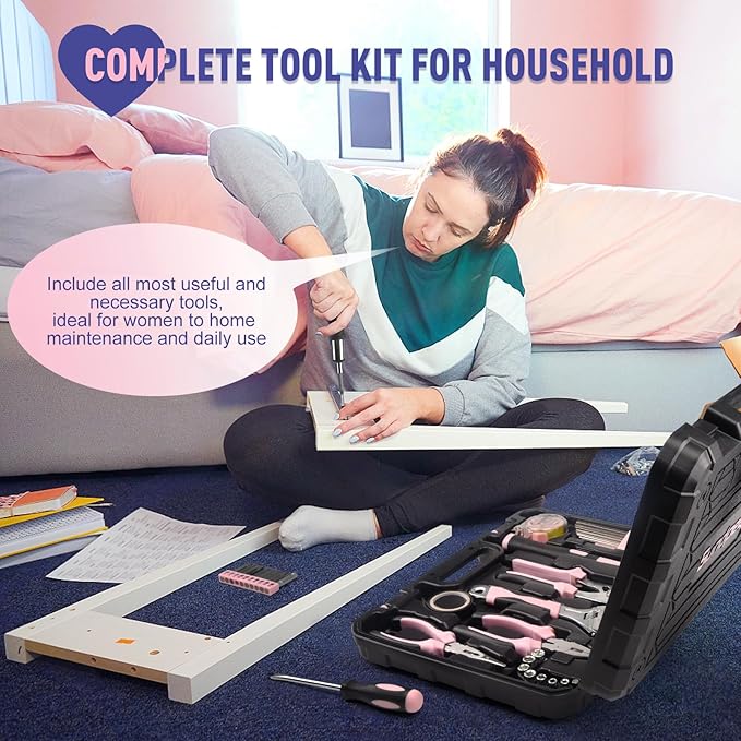Sundpey Home Tool Kit 148-Pcs - Household Starter Basic Hand Repair portable Tool Set with Case & Ratcheting Screwdriver & Hex Key & Pliers & Wrench & Voltage Tester & Water Pump Plier for Women