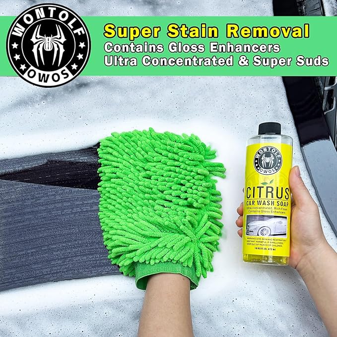 Wontolf Complete Car Wash Cleaning Kit with Car Wash Brush, Car Wash Soap, Interior Cleaner, Wheel Cleaner, Window Squeegee, Car Interior Detailing Kit for Cars Trucks RVs SUVs, 17pcs