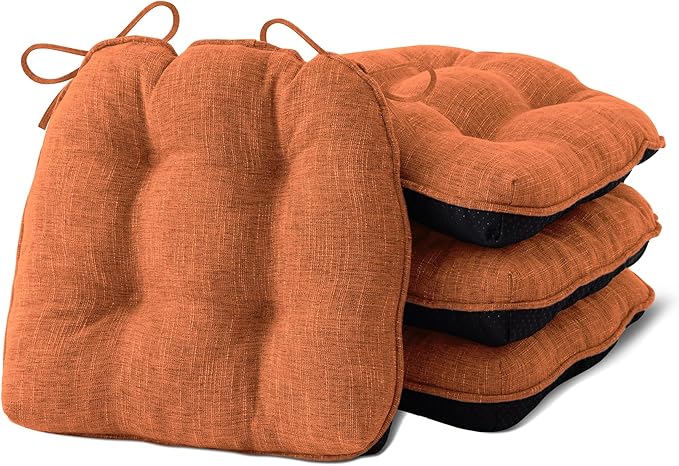 IPYNBAP Chair Cushions for Dining Chairs Set of 4, Kitchen Chair Cushions, Chair Pads with Ties and Non Slip Backing, Tufted Memory Foam Seat Cushion 4 Pack, 15.5" x 15.5" x 4", Orange