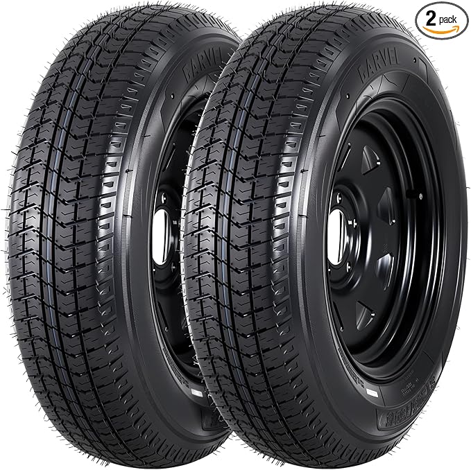2-Pack Trailer Tire On Rim ST205/75D15 Trailer Tires and Wheels 5 Lug on 4.5 in PCD Trailer Tires with 15 in Rims Load Range C 6PR Black