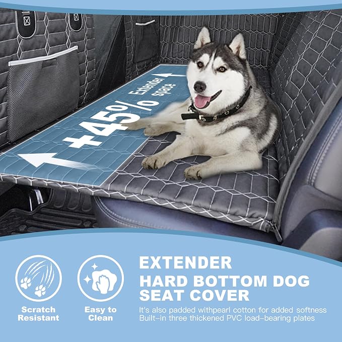 Reliadura Back Seat Extender for Dogs Truck, Large Hard Bottom Car Seat Cover for Dogs, Waterproof Dog Hammock for Full Size Truck for Ford F-Series/RAM 1500/Silverado/Sierra