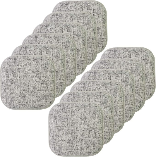 Sweet Home Collection Chair Cushion Memory Foam Pads Honeycomb Pattern Slip Non Skid Rubber Back Rounded Square 16" x 16" Seat Cover, 12 Pack, Broadway Black/White