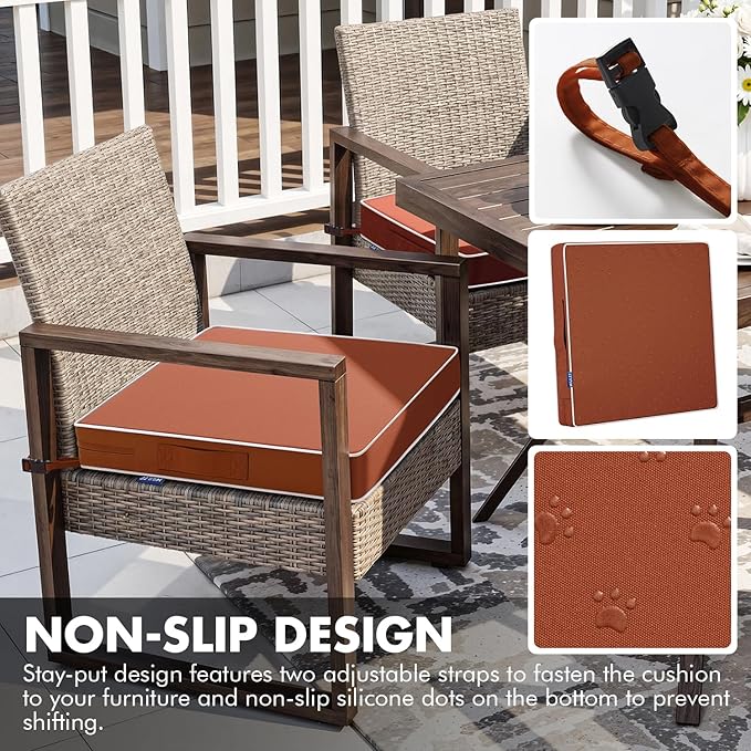 MIULEE Rust 19 x 19 x 3 Outdoor Chair Cushions Waterproof Patio Chair Cushions with Adjustable Straps Set of 2 for Patio Furniture 3-Year Color Fastness Garden Sofa Couch