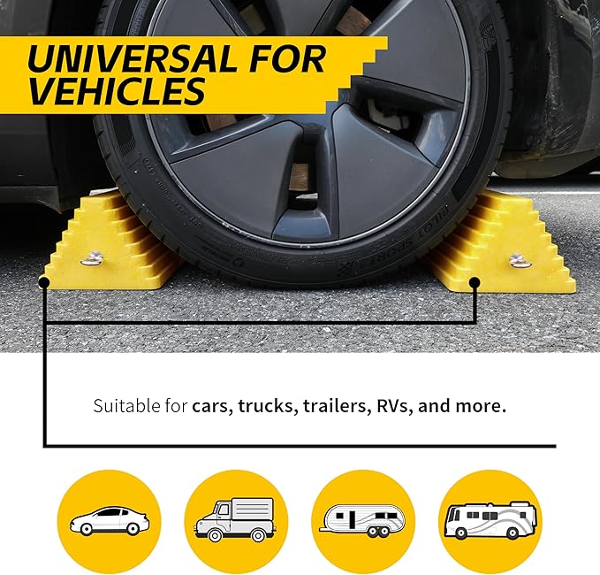 MaxxHaul 51169 Polyfoam Wheel Chocks with Steel Eyebolt – 2-Pack – 10″ × 8″ × 6″ Heavy-Duty Structural Foam – Bright Yellow – Vehicle & Trailer Safety for Cars, Trucks, RVs, Boats, ATVs
