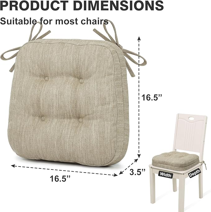 Shinnwa Dining Chair Cushions Set of 4, Dual-Layer Memory Foam Kitchen Chair Cushions, Patented Design Seat Pads with Ties, 16.5 x 16.5 x 3.5in, 4 Pack, Beige